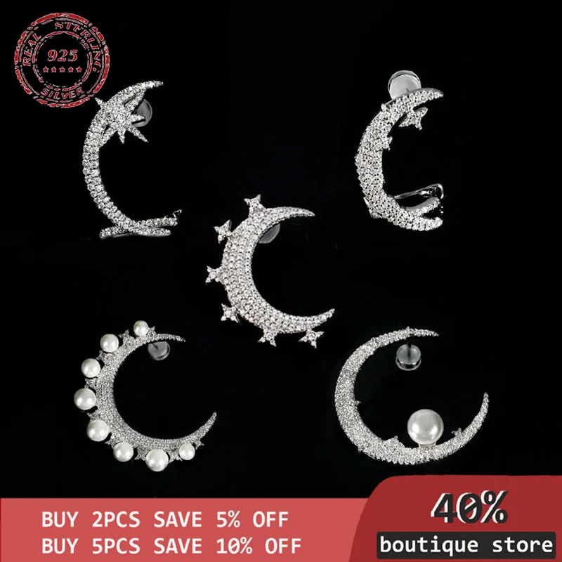 

Sterling Silver Earrings S925, 1001 days, stars and moon, luxurious pearl earrings, women's gifts