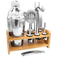 cocktail boston shaker set bartender stainless steel wine mixer barware kit party accessories with wooden base drink mixing