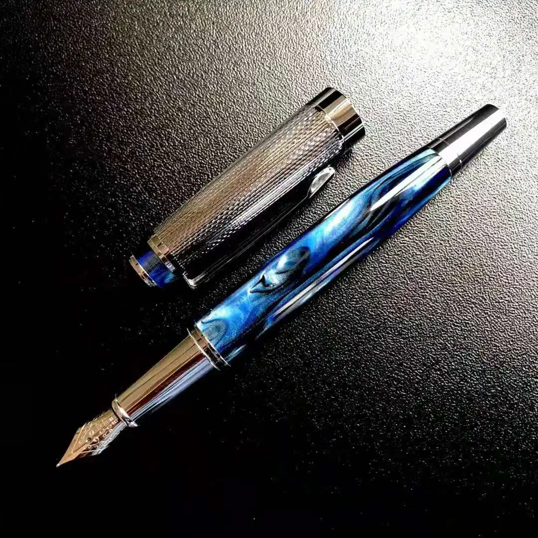 

BN Blue Fountain Pen Resin Ink Pen M Nib Silver Clip Converter Filler Stationery Office school supplies writing gift
