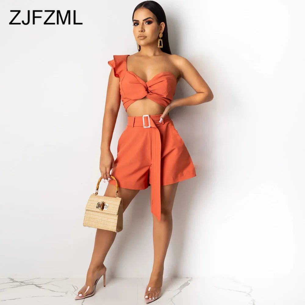 Женский неоново желтый и оранжевый комплект из 2 предметов короткий топ без