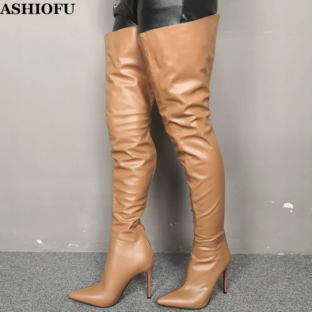 

ASHIOFU Handmade Ladies Thigh High Boots Sexy Night-club Party Prom Over Knee Boots Real-pictures Winter Fashion Evening Boots