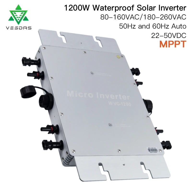 Inversor de conexión a red IP65, microsolar MPPT inteligente de 1200W, placa de onda sinusoidal pura, CC de 22-50V a 80-260VAC para energía Solar