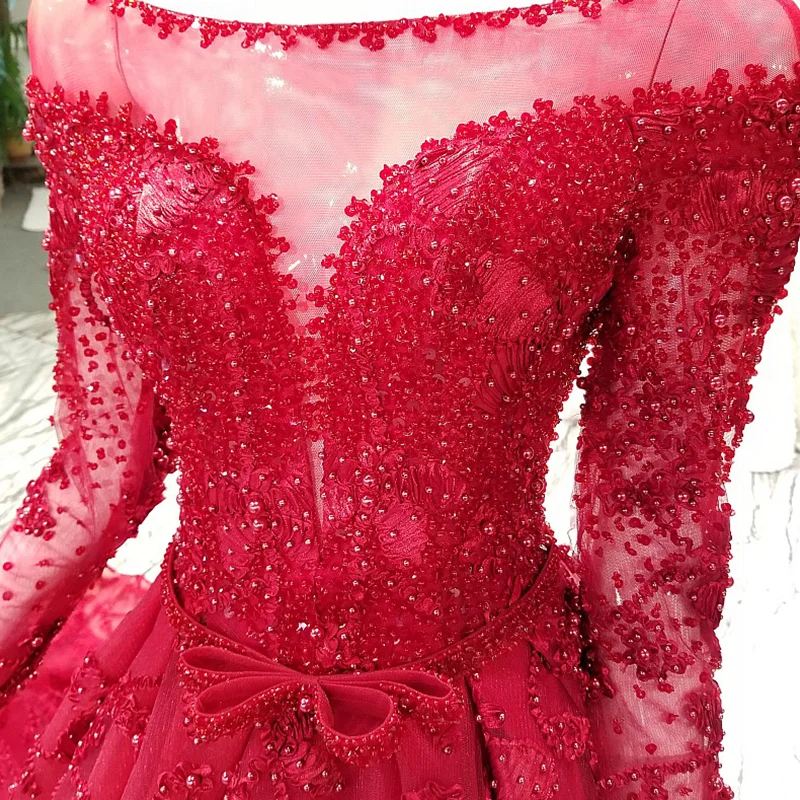 LS62114 vestido de noiva 2018 красный цвет с длинными рукавами и шеей для лодочной лодыжки два