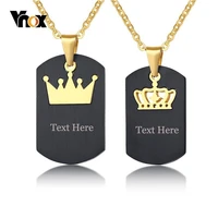 vnox his hers couple necklaces black stainless steel king queen crown charm love pendants dog tag free engraving gifts