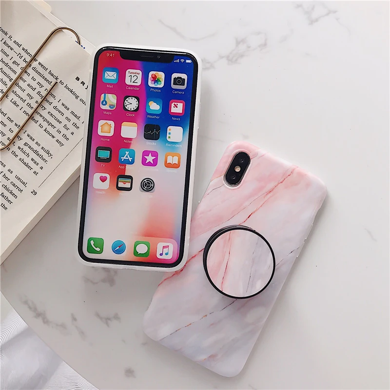 Простой Мраморный чехол KEXIN для iPhone XS MAX XR X 7 8 Plus телефона с подставкой дизайн Huawei