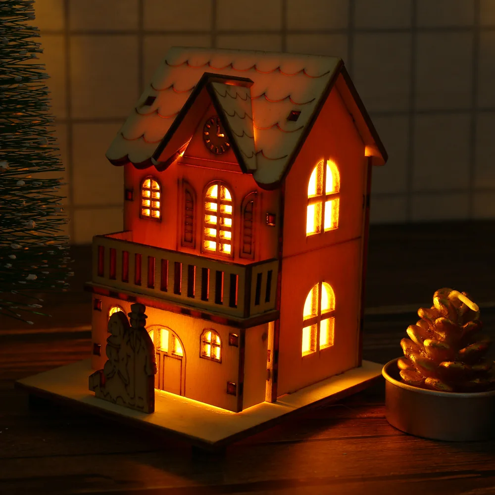 

Christmas Luminous Cabin Christmas Wooden House Sparkling LED Light Home Xmas Tree Santa Claus Window Decor DIY New Year Gifts