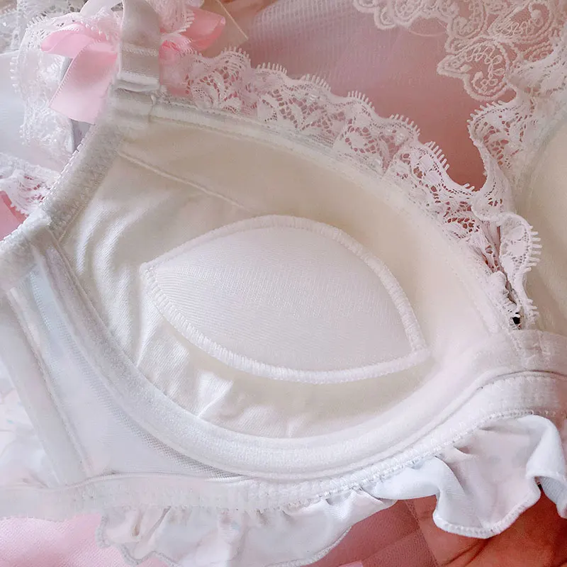 Soft Sister Japanese Girl Heart Rabbit Ears Underwear Loli Lace Edge Bow Bowprincess Cute Gather Thickened Steel Ring Bra Set