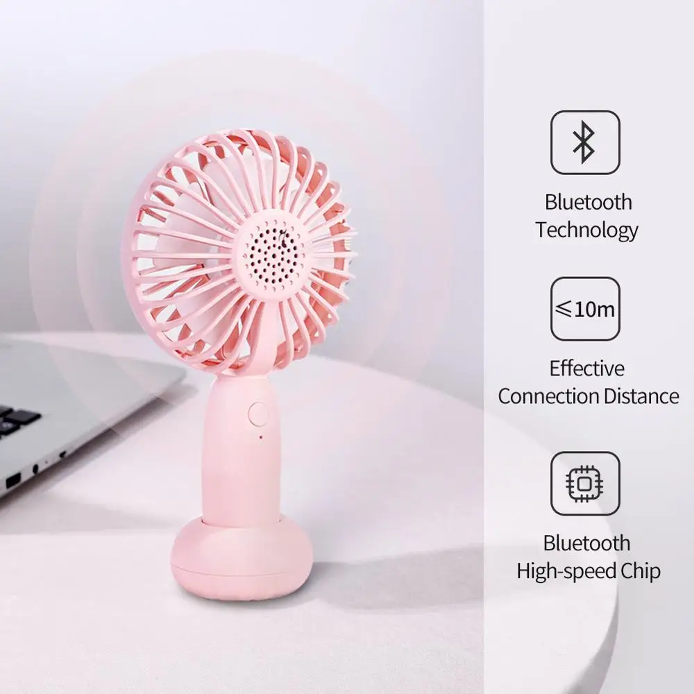 

SMARTDEVIL USB Rechargeable Bluetooth Music Fan Quiet and Portable Handheld Desktop Dual-Use Bluetooth Music White Pink