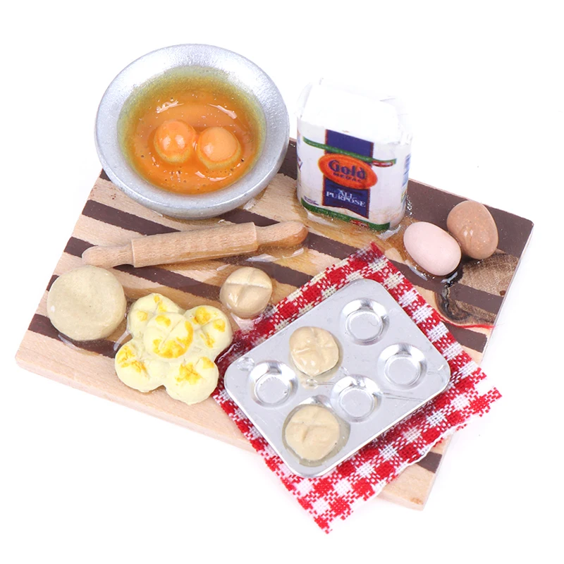 

Миниатюрный красочный кукольный домик для кухни, яиц, молока, хлеба на борту для детей, ролевая игра, посуда, посуда, украшение