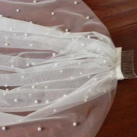 high quality pearls wedding veil with comb one layer bridal veil with pearl wedding accessories voile mariage