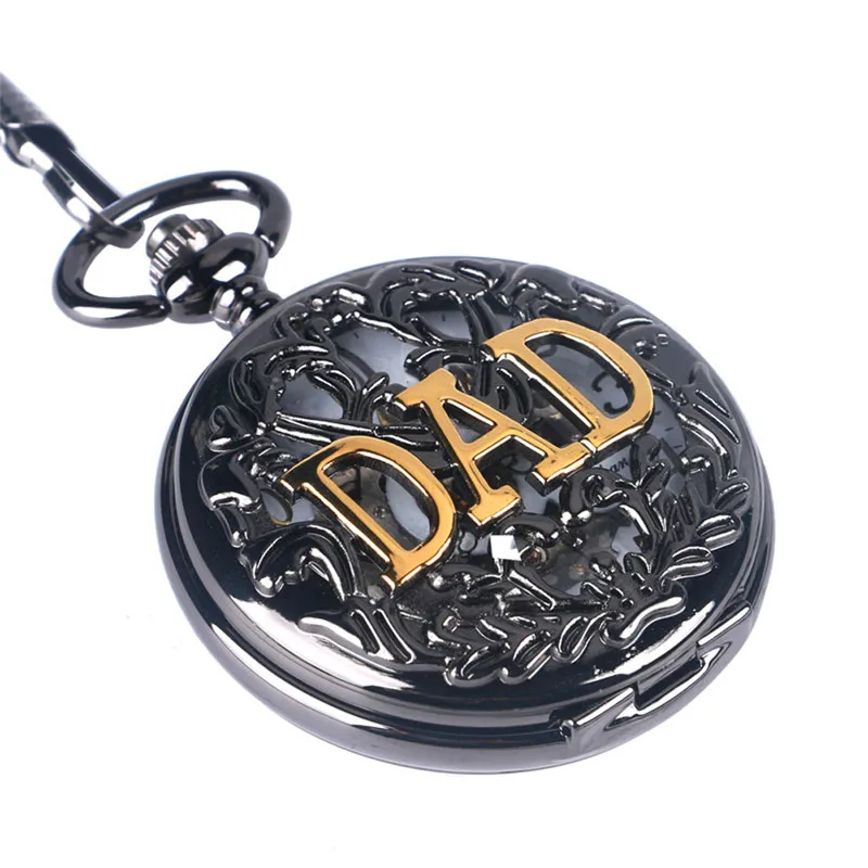 Steampunk Black Hollow Out Case Men's Handwinding Mechanical Pocket Watch Dad Design Pendant Chain Clock Gift To Father Reloj