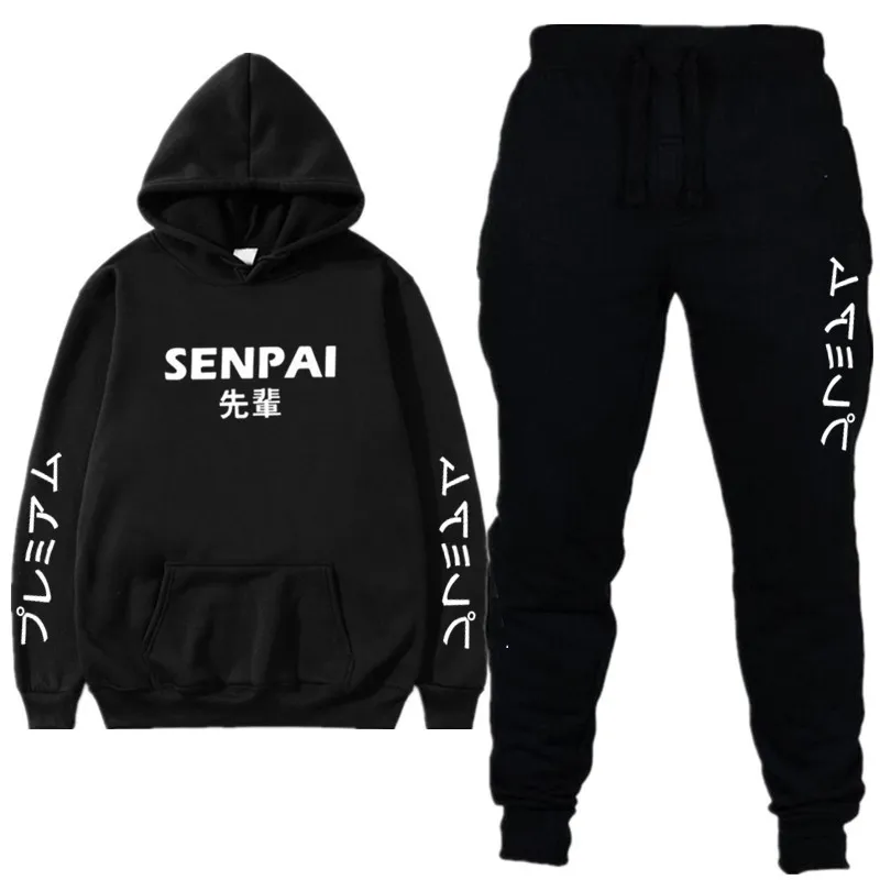 

Костюм спортивный мужской/женский с принтом SENPAI, модная Японская уличная одежда с толстовкой и брюками для бега