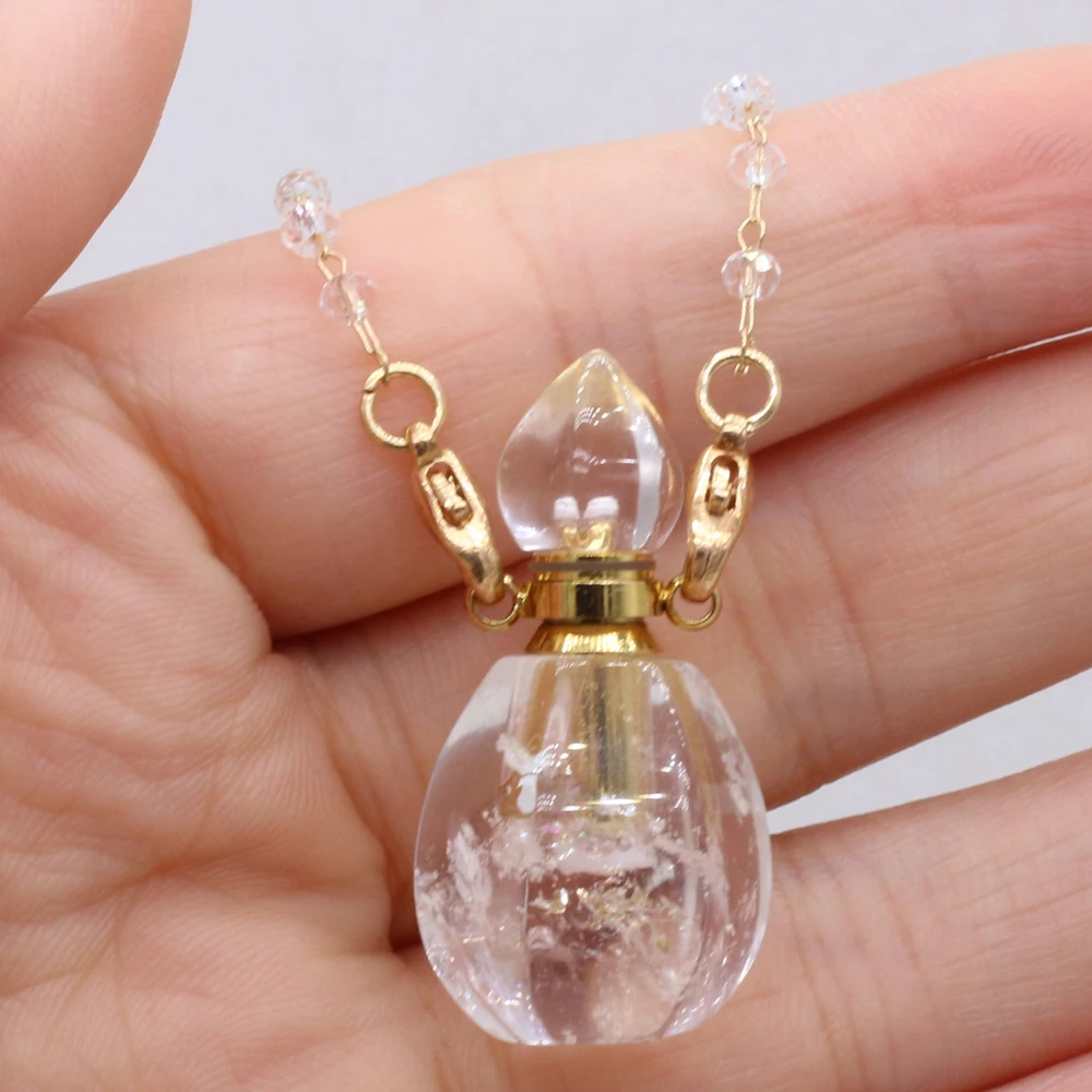 

Natural Clear Quartz Perfume Bottle Pendant Necklace Vintage Agate Stone Necklace Charms for Women Jewerly Best Gift 18x34mm