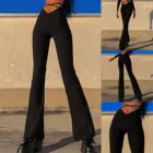 Женские пикантные V-образные брюки с высокой талией, укороченные пупки с перехлёстом, расклешенные Женские повседневные длинные облегающие узкие брюки