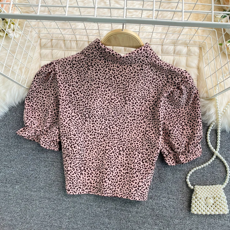 Сексуальное открытое платье с отложным воротником хлопковая блуза леопардовой