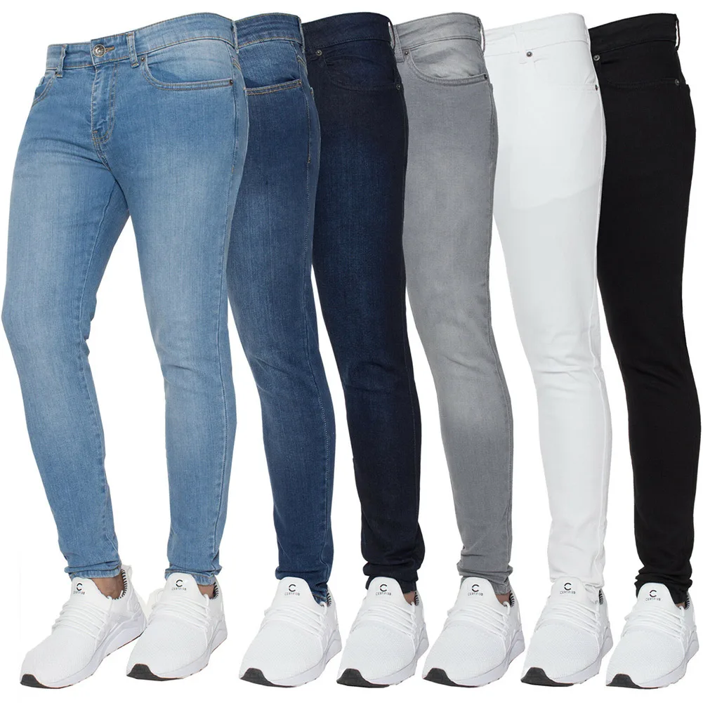 

2021 Autumn Winter New Mens Skinny Jeans Slim Fit Super Stretch Denim Pant Light Blue Black Casual Streetwear Fashion Pantalones