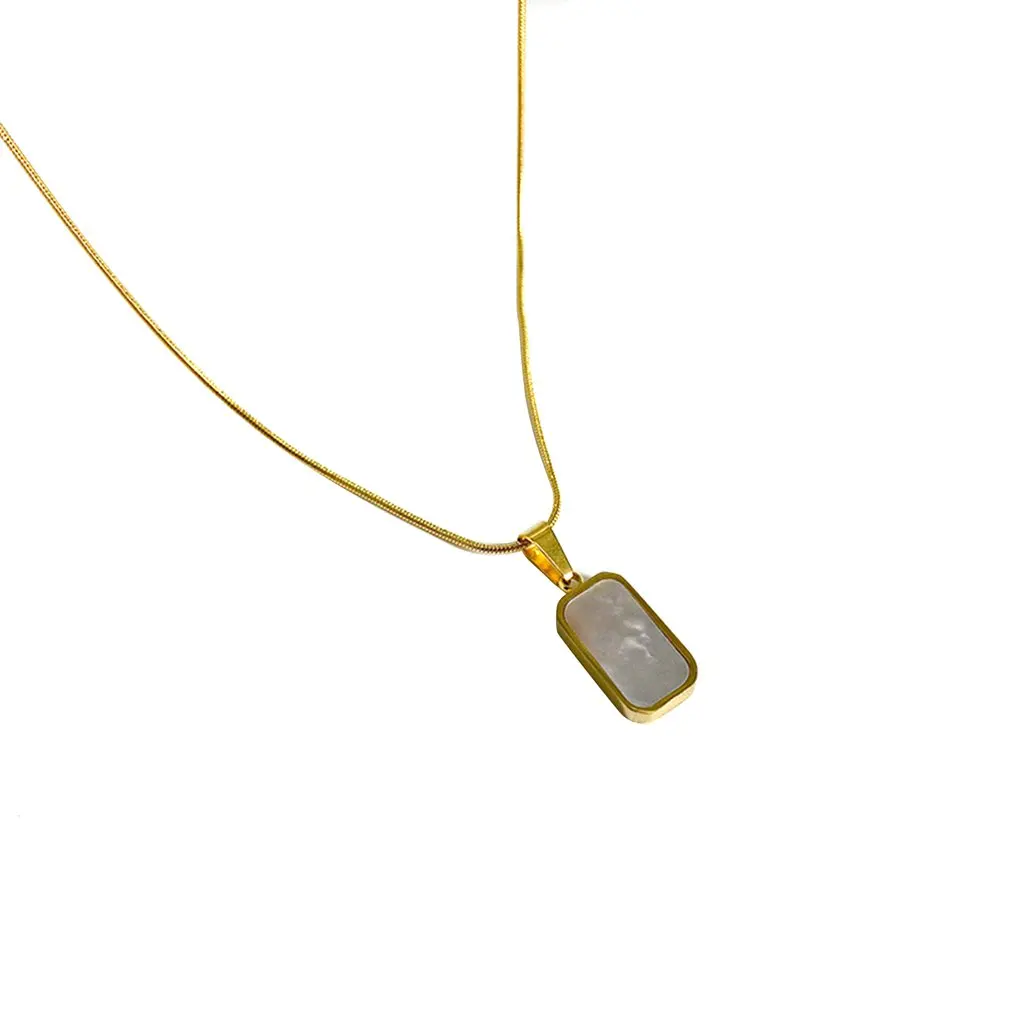 

Titanium Steel Inlaid Shell Agate Double-sided Square Pendant Necklace Fashionable Chain Wild Clavicle Durable Cold Chain