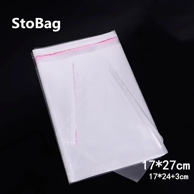 StoBag 100 шт. 17*27 см большие прозрачные самоклеящиеся полиэтиленовые пакеты OPP