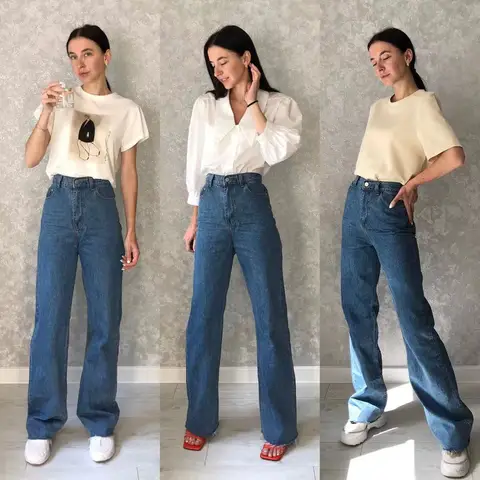 GCAROL Women High Waisted Straight Jeans Wide Leg Pants With Rough Edge Slim and Sagging Chic Stylish Bottom Burr Denim Trousers