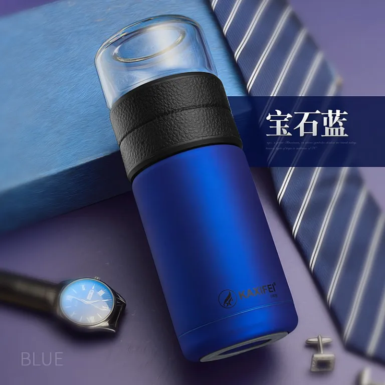 Blue 600 мл стеклянная бутылка для заварки чая из нержавеющей стали стеклянная бутылка с сеточкой для заваривания чая портативная герметичная термос бутылка для чая с фильтром - Цвет: Blue