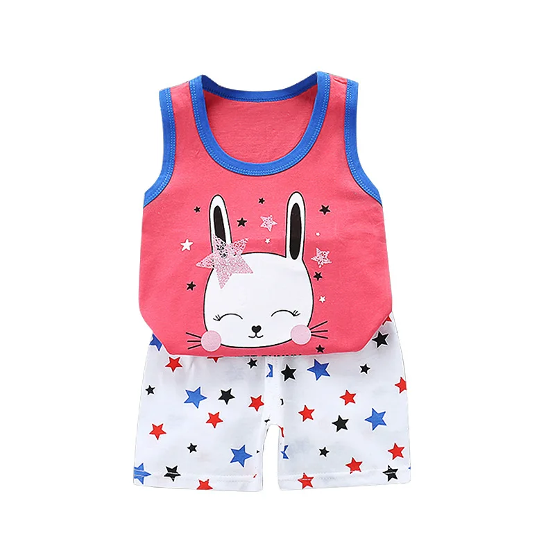 

Wholesale Price Hot Sale Cute Boys Girls Boutique Clothing Casual Children Summer Clothes Cartoon Kids Vest+Pants 2pcs Short Set