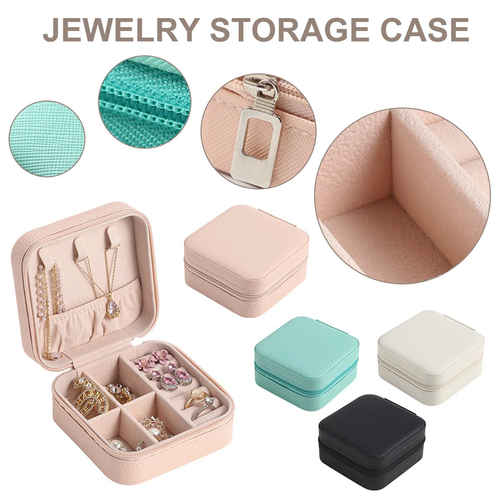 

Portable Storage Zipper Jewelry Box PU Leather Jewelry Organizer Display Travel Jewelry Case Boxes Necklaces Earring Holder