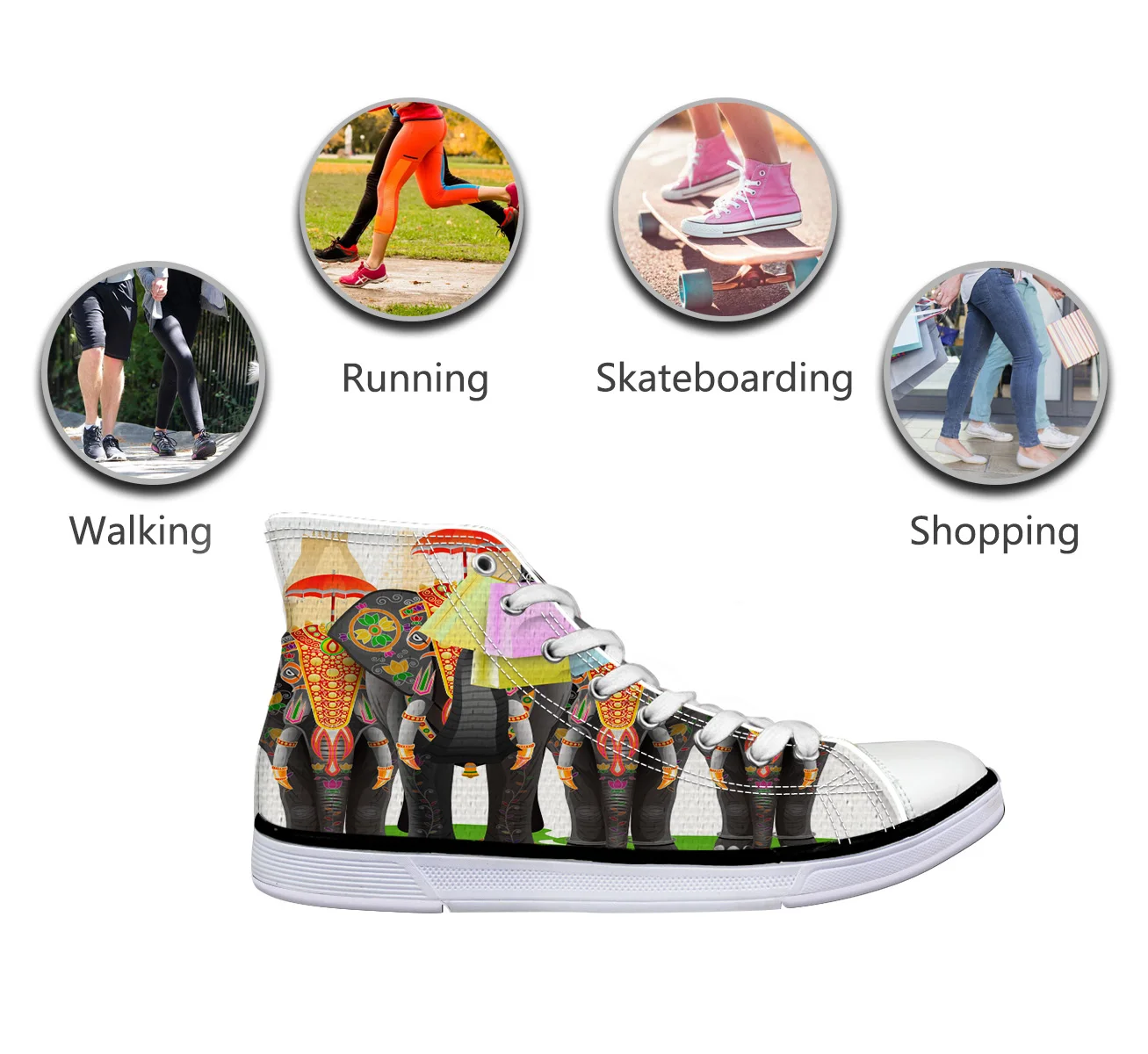 WHEREISART/Женская парусиновая обувь Африка Индийский Слон высокая флэтс унисекс