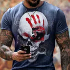 Футболка мужская приталенная с круглым вырезом, плиссированная Повседневная рубашка с коротким рукавом, с 3D-принтом мышечного черепа, лето 2021