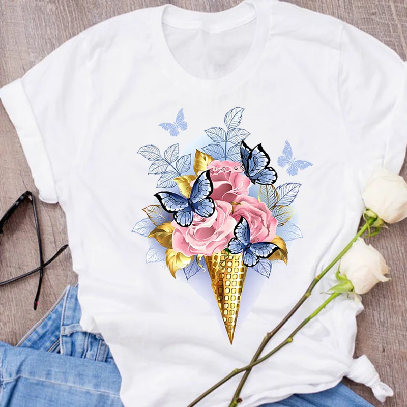 

Women Graphic Ladies Short Sleeve Cartoon Flower Floral 90s Print Clothes Lady Tees Tops Female T Shirt Womens T-Shirt