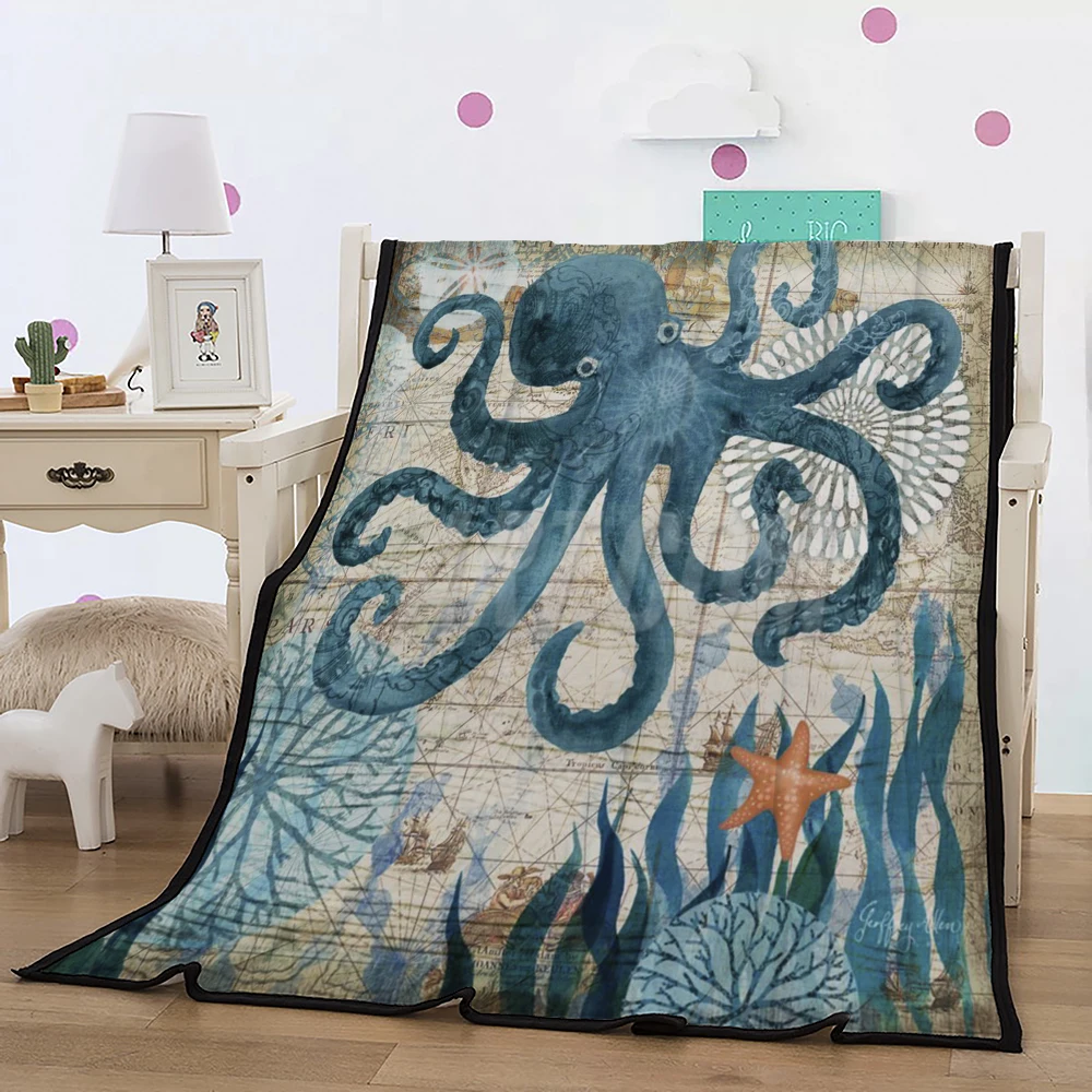 Большой синий Осьминог шерпа Флисовое одеяло на заказ океан Животные 3D печать