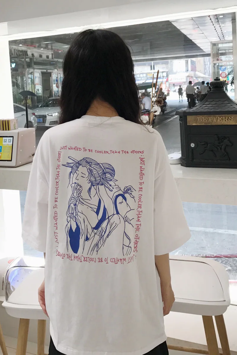 

2017 New Fashion Printed Letter Simple Vintage Special Loose Casual Overrsize Short Sleeve Female T-shirts