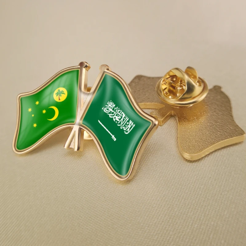 

Cocos (Keeling) Islands and Saudi Arabia Crossed Double Friendship Flags Lapel Pins Brooch Badges