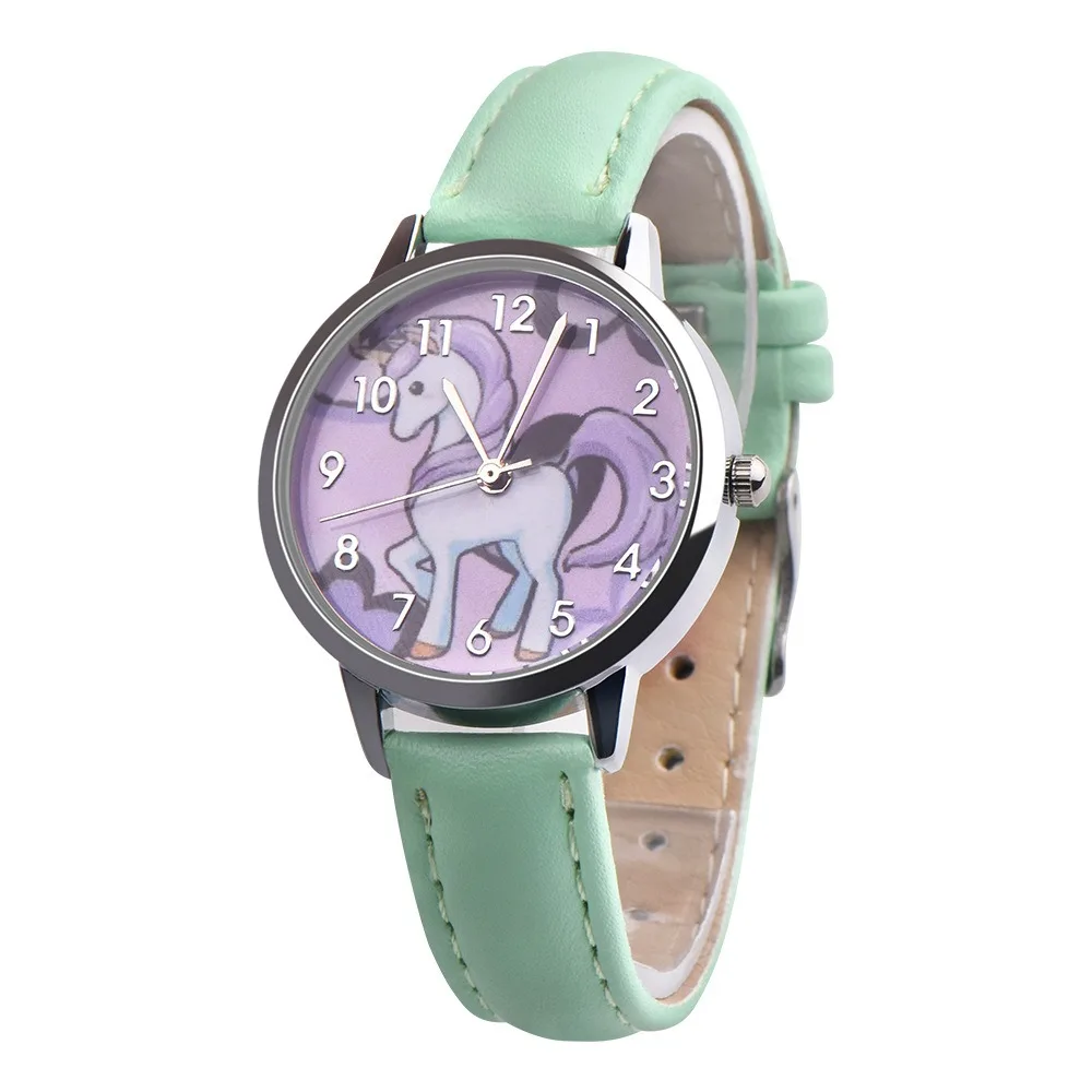 

2021 New Kids Watches For Girls Quartz Wrist watch Child Girl Clock Cartoon Horse Beast Leather Metal Strap Multicolor Clocks