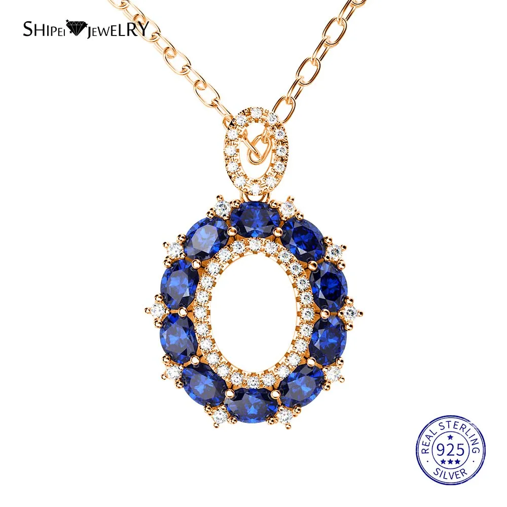 YellowGold-Blue Shipei стерлингового серебра 925 пробы ювелирные изделия Желтое золото розовая, золотая, овальная Сапфировая подвеска ожерелье для женщин Подарок на годовщину - Цвет камня: YellowGold-Blue