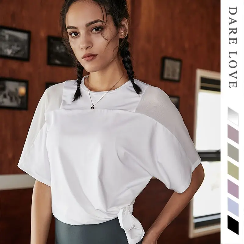 

Футболка женская сетчатая, Простроченный спортивный топ с коротким рукавом и круглым вырезом, одежда для отдыха на открытом воздухе, спортз...