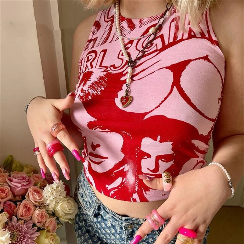 Майка женская укороченная в стиле Харадзюку облегающий топ без рукавов панк