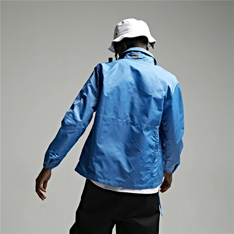 Черная синяя мужская тренерская куртка легкая водонепроницаемая кнопка для