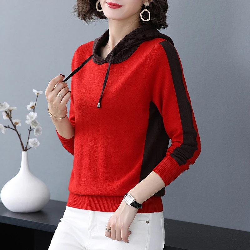 Модные женские толстовки с капюшоном черный свитер Осенний вязаный Harajuku