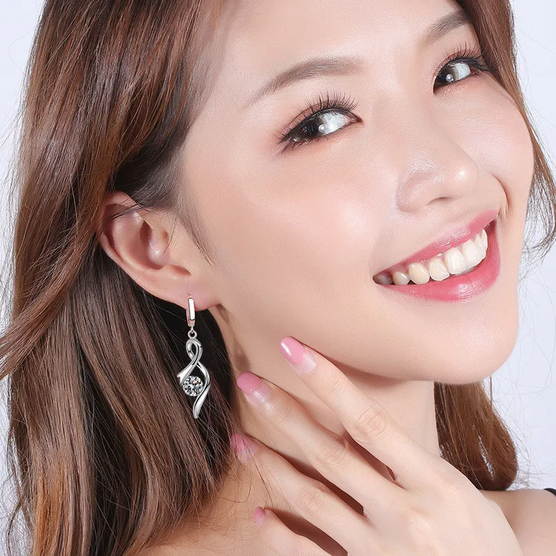 

925 Sterling Silver 2021 New Women's Fashion Jewelry High Quality Simple Heart-shaped Blue Pink Crystal Zircon Earrings