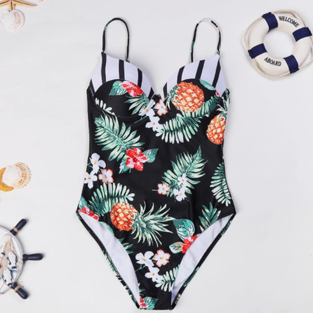 Новинка 2019 сексуальный цельный купальник женский с цветочным принтом пуш-ап