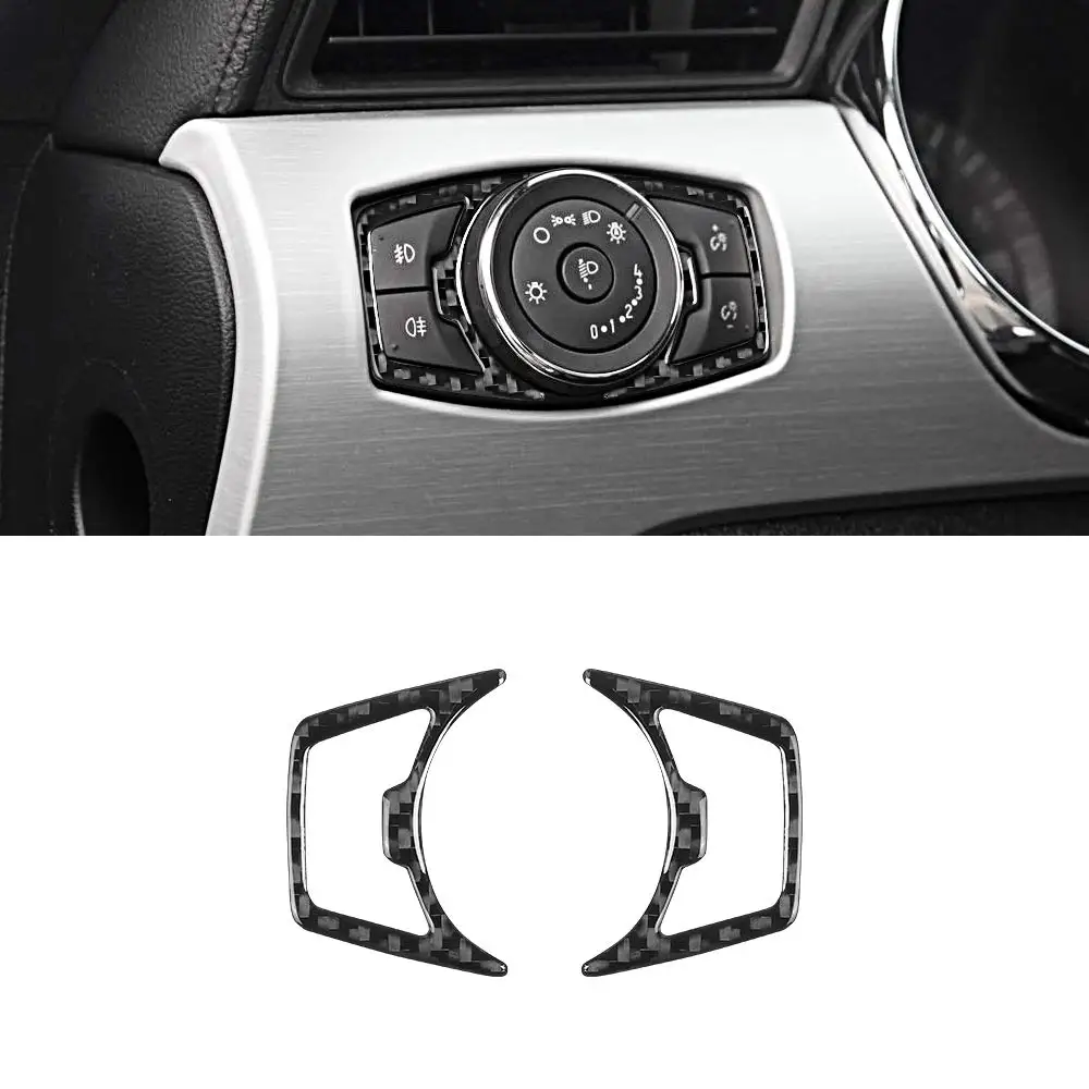 

Совместимость с углеродным волокном фар кнопка включения декоративная рамка, обшивка, накладка Стикеры для Ford Mustang 2015-2020