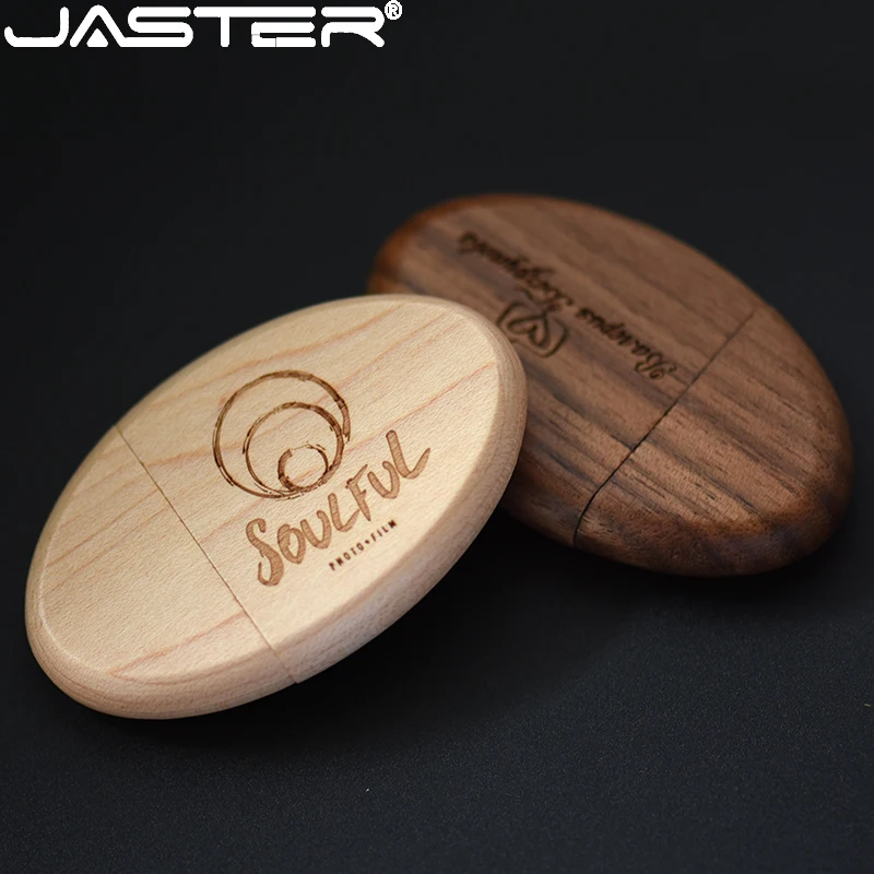 

JASTER USB flash drive Wood Memory stick Oval Pen drive Maple U disk Walnut Pendrive Free custom logo photography gift 32GB 64GB