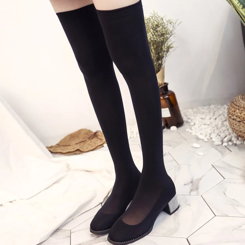 Блестящие длинные чулки со стразами для девочек сапоги женские тянущиеся