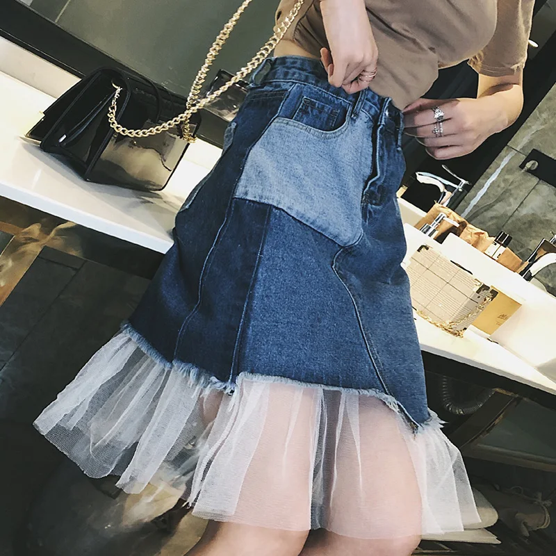 Женская юбка летняя белая сетчатая трапециевидная имперский высокая талия