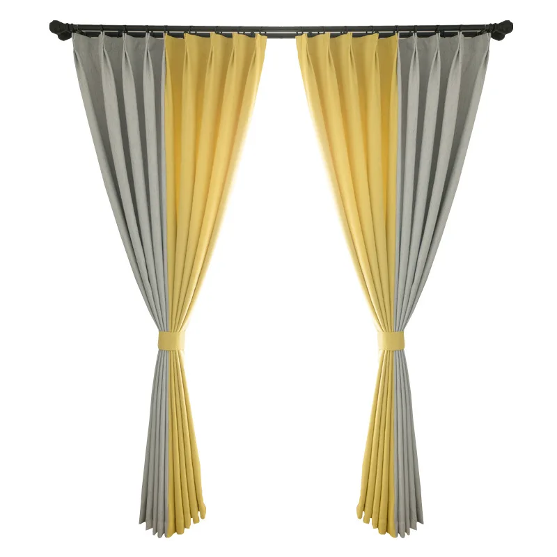 

Meteor Hemp Nordic Simple Modern Contrast Color Curtain Gray Yellow Stitching Curtain Bedroom Living Room Floor Curtain
