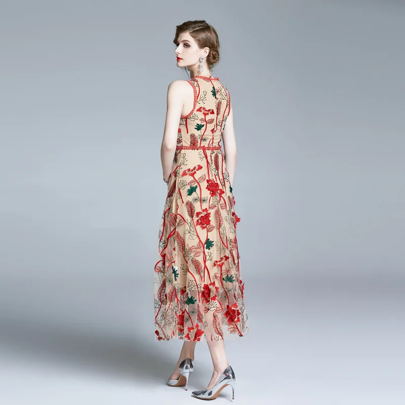 

Summer new fashion embroidery Slim sexy seaside vacation beach sleeveless dresslarge size M-2XLhigh quality and elegant vestidos