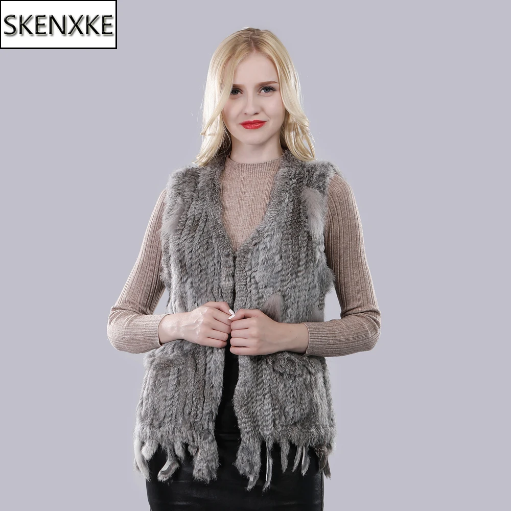 

Women Knitted Real Genuine Rabbit Fur Vest Fashion Female Real Rabbit Fur Gilet Wholesale Knit Tassel Rabbit Fur Sleeveless Coat