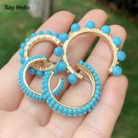 say hello new trendy natural stone small beads circle hoop earrings for women ear cuff jewelry boucle doreille femme brincos