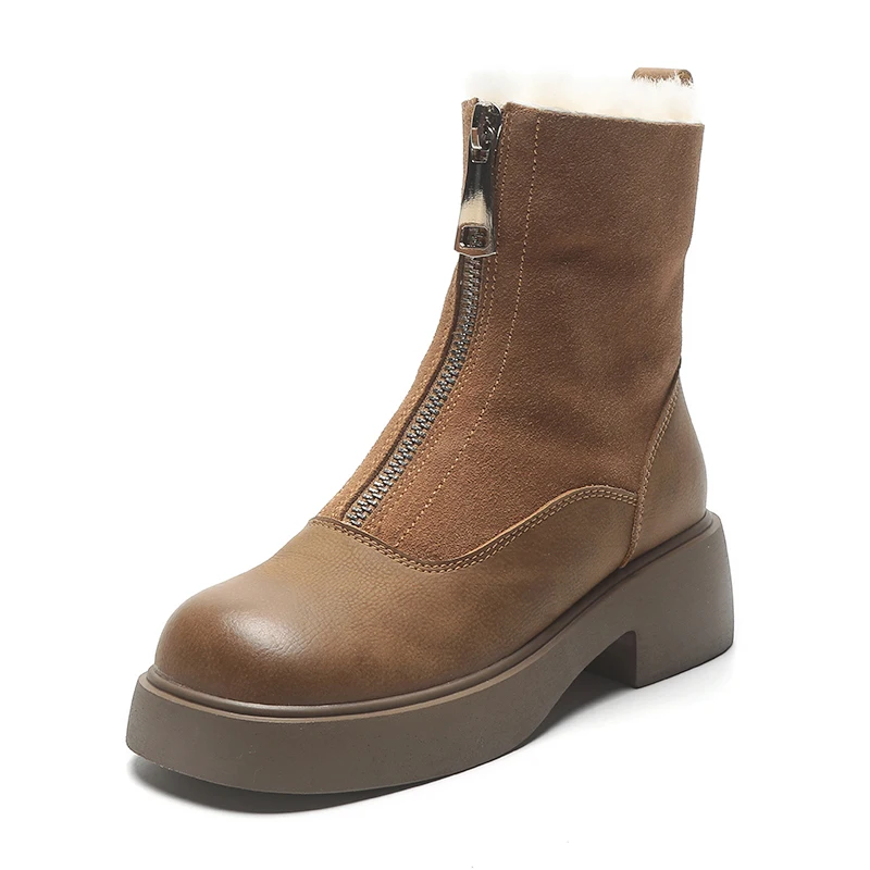 

Snow Ankle Boots Female Winter Shoes Woman Booties Wedges Heels Genuine Leather Boots for Women 2021 New Platforms Women's Shoes
