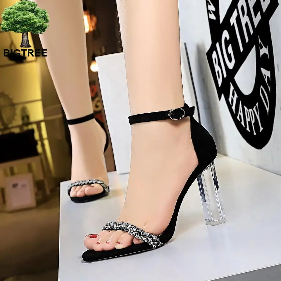 

BIGTREE Shoes Summer Women's Sandals Sexy High Heels Transparent Women Heels 2021 New Summer Female Sandals Plus Size 41 42 43